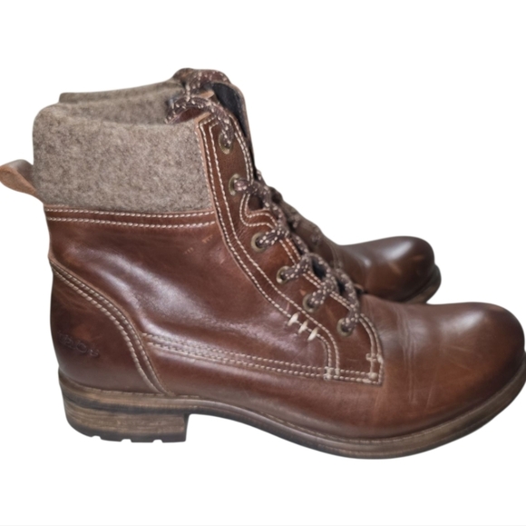 Taos Cutie Lace-up Ankle Boots 37 6-6.5 Choclate Brown Leather Wool Comfort - Picture 7 of 12